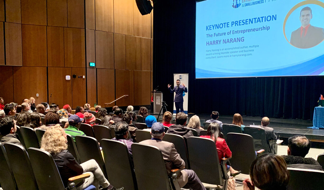 Harry delivering a keynote presentation about the future of entrepreneurship